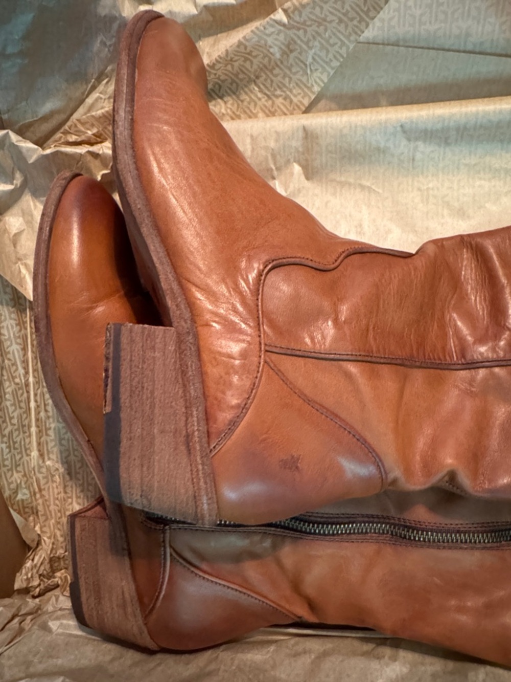 Frye Carson Piping Tall Brown Leather Boots - Picture 8 of 11